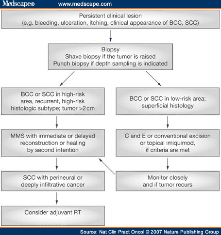  C and E = curettage and electrodesiccation; MMS = Mohs micrographic 