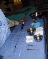 Thoracic endograft being prepared on the back tabl