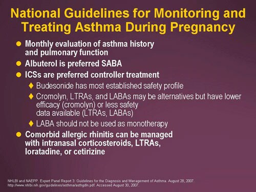 The national guidelines for monitoring and treating asthma during pregnancy 